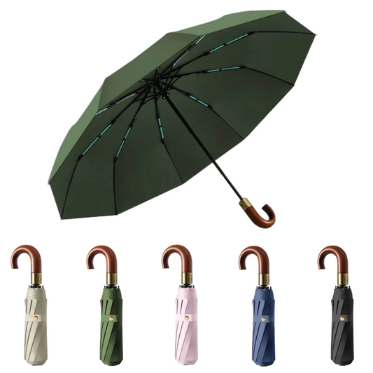 Cedar® Gideon Folding Wooden Curved Handle Umbrella 20 Spokes