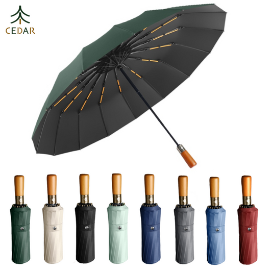 Cedar® Executive Wood Handle Foldable Umbrella 32 spokes