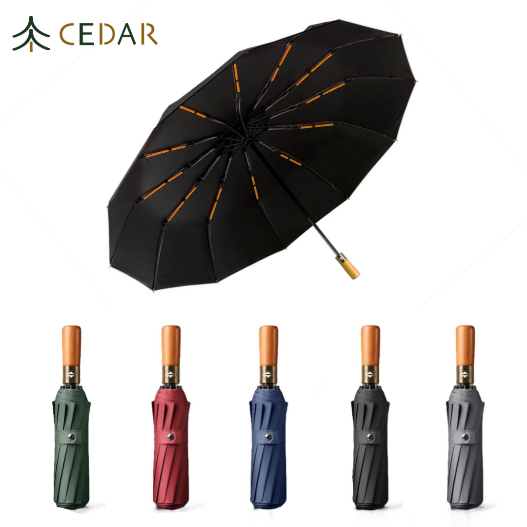 Cedar® Mersey Wood Handle Foldable Umbrella 24 spokes