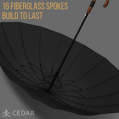 Cedar® Timeless Wood Handle Umbrella Solid Curved 16 Spokes